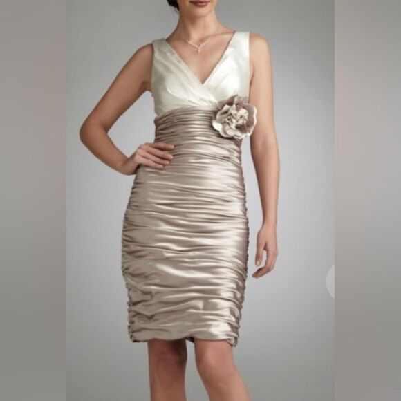 David’s Bridal two toned all over ruched stretch satin cocktail dress - Picture 1 of 9